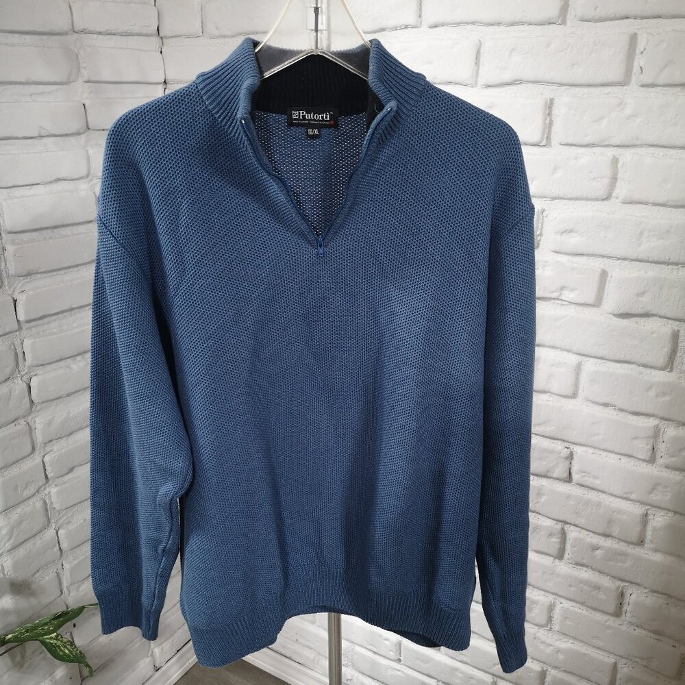 Putorti Men's Size XL Blue Made in Canada 1/4 Zip Sweater